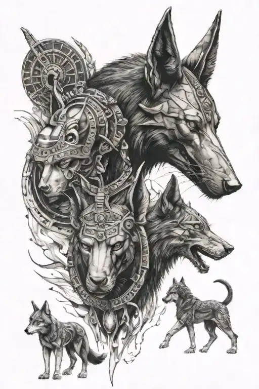 Anubis In The Top And Assasinas And Ware Wolf In Bottom Tatto