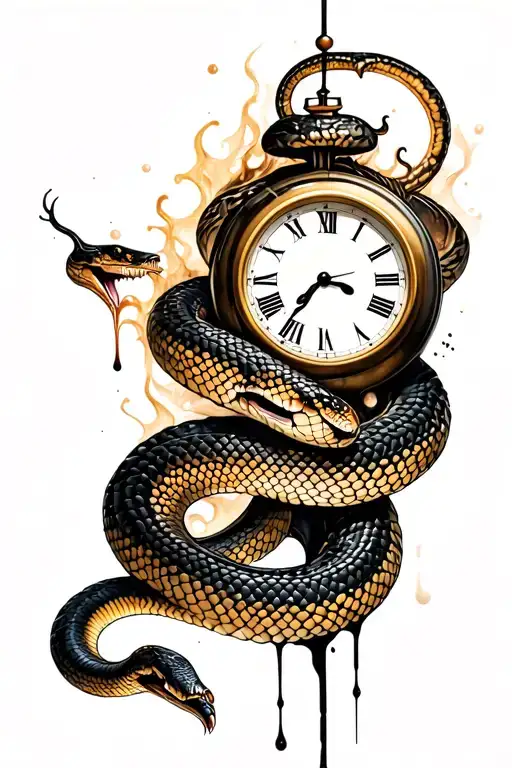 Clock Melting And A Snake Wrapped