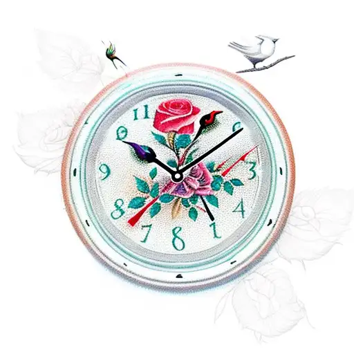 Clock With Roses And Magpies
