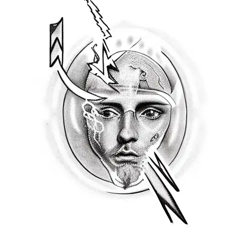 Rennaisance Style Catholic Saint With Lightning Bolt Going Through Hole Or Wound In Head