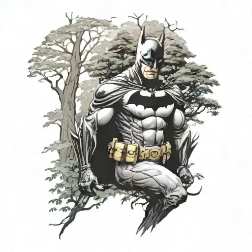 A Realistic Portrayal Of Batman In A Forest Setting Surrounded By Wildlife