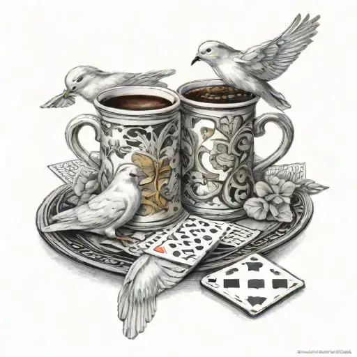 2 Loving Doves With Sicily Playing Cards And An Italian Coffee Maker