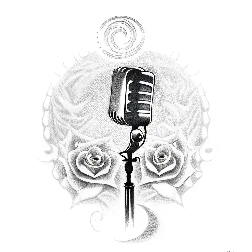 Werewolf Singing With Classic Microphone Roses And Spikes Moon