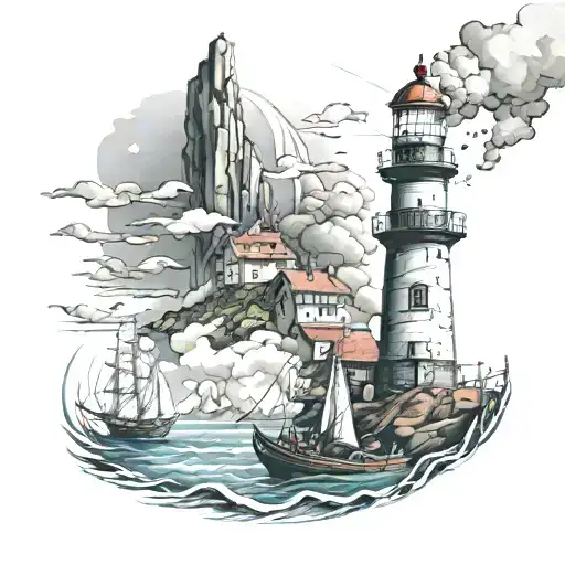 Lighthouse With 11 Boats Towards It Surrounded