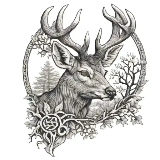 Celtic Deer Head With Trees