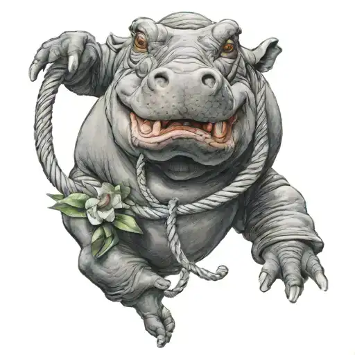 Hippo Gisting With Rope In A French Lily