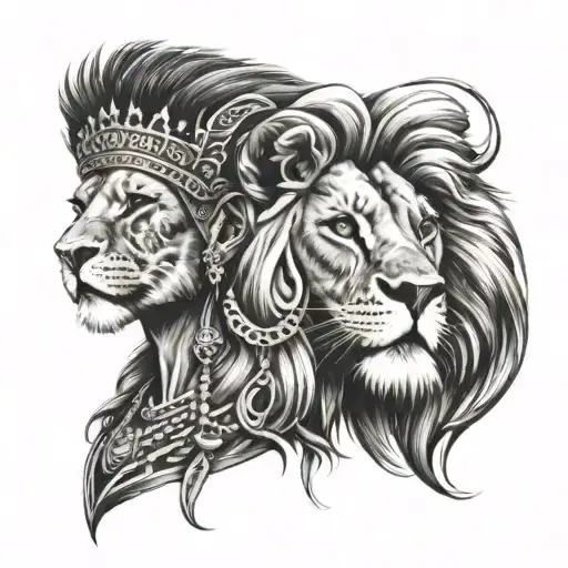 Create A Lion Headdress Tattoo With A Fierce And Powerful Woman's Expression