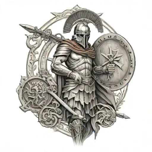 Spartan Warrior With Eastern Orthodox Christianity Design And Memento Mori At The Top Back