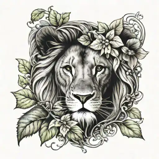 Feminine Lion With Ivy For Hair