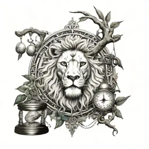 Lion Head And Justice Scales With Life Tree Emerging
