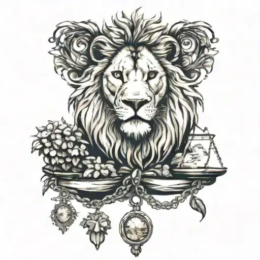 Lion Head And Justice Scales With Life Tree Emerging