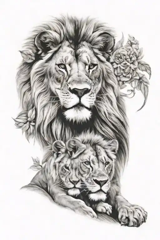 Lion Family Man Wife 2 Kids
