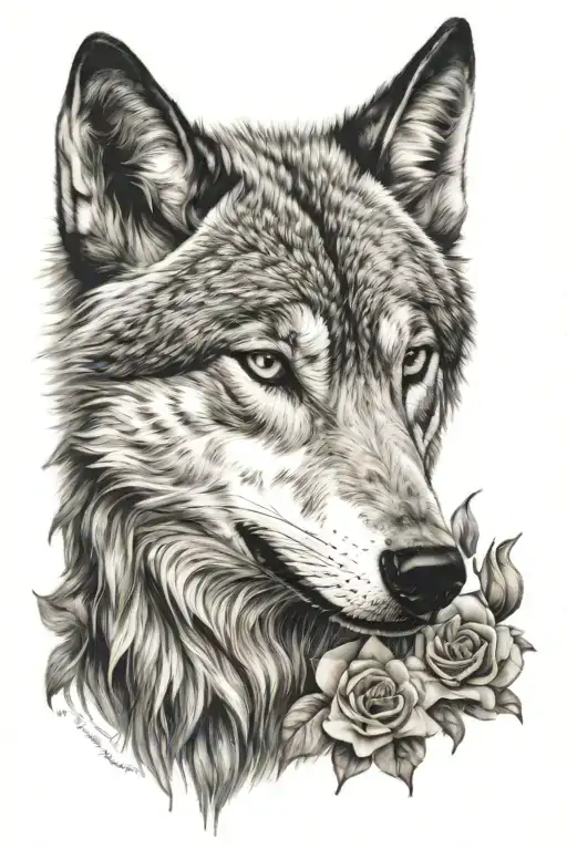 Wolf With Flower In Mouth