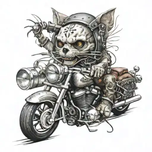 Skull Cat Motor Bike Harley Davidson Motorcycle Metal Music