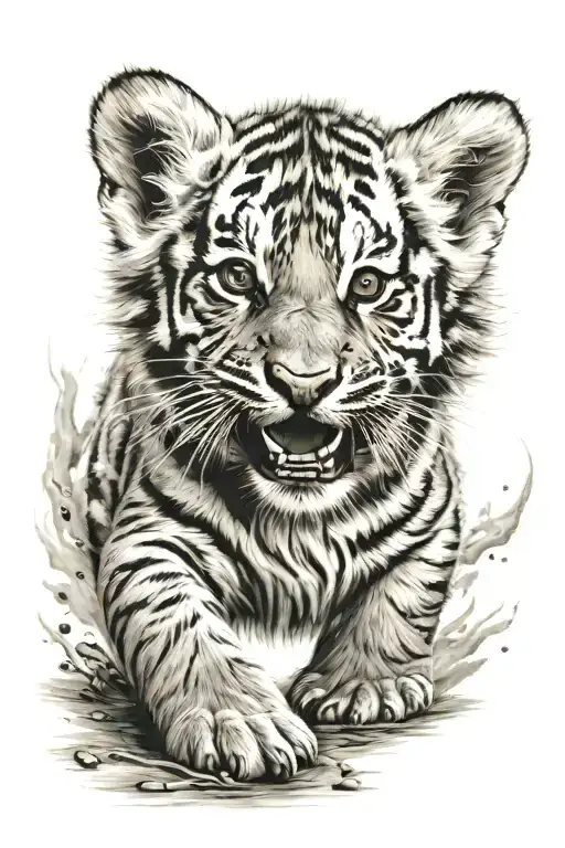 Tiger Cub Face Walking Towards