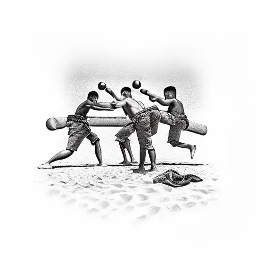 A Beach Scene With Kickboxers Training In The Sand