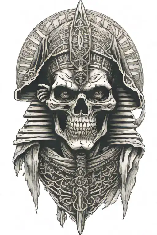 Egyptian Skull Face With Hood With Dagger Wrapped