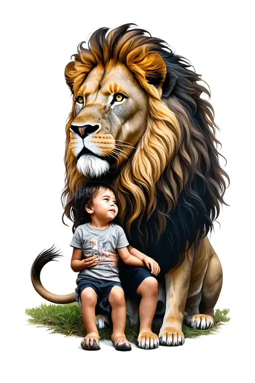 Lion Assisted With A Child Next Door