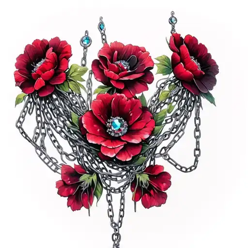 Dark Red Flowers On The Top Connected With Chains With Gems