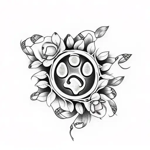 Paw Print And Vine And Flowers