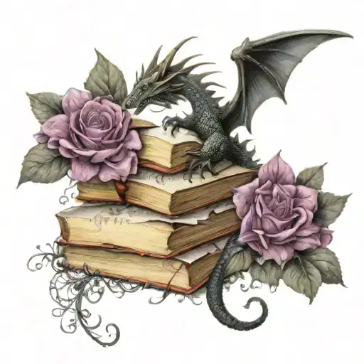 Dragon Books Surrounded By Florals