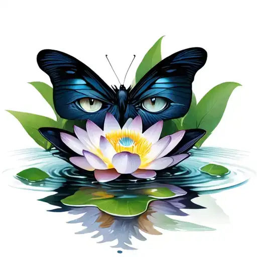 Black Panther Eyes In Water Lotus Flower Butterfly
