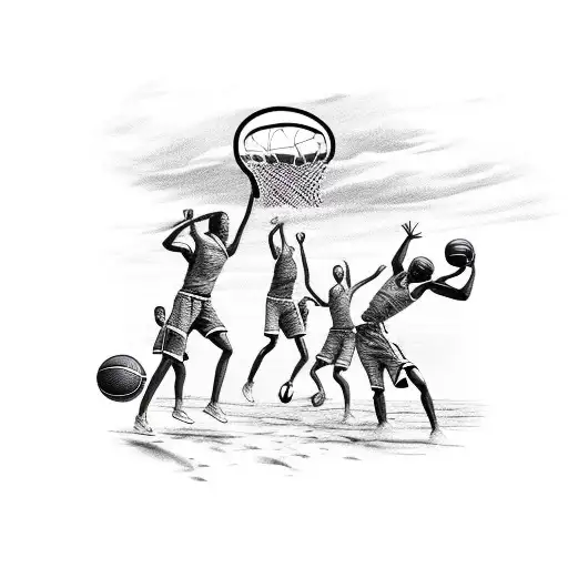 Friends And Family Playing Basketball On The Beach