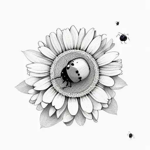 August And October Birth Flower With Ladybug Flying Over