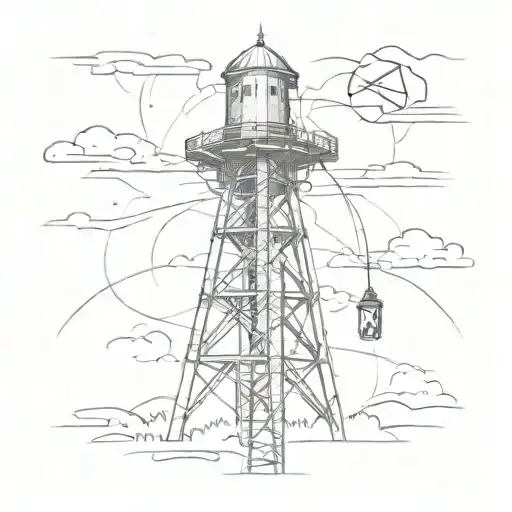 A Telecommunications Tower With Runes Representing German Lore Symbols In Sketch Style