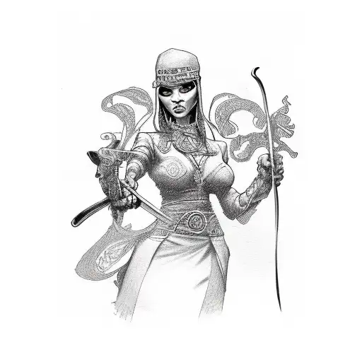 Gangster Chicano Lady Wielding A Sword