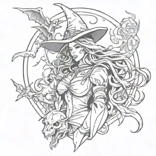 Beautiful Witch With Demons Around Her