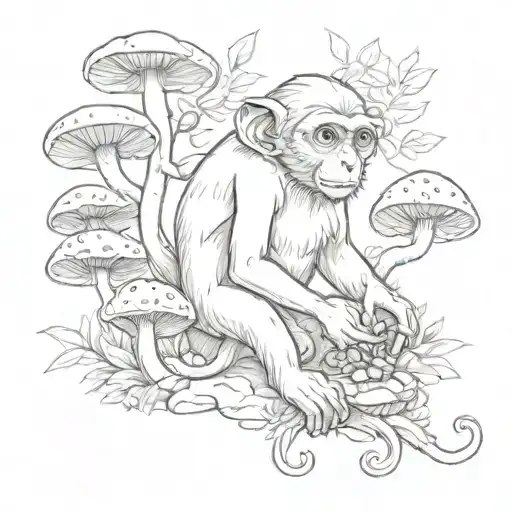 Monkey Eating Mushrooms Growing