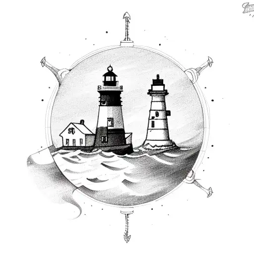 Sketch Anchor With Lighthouse In The Middle
