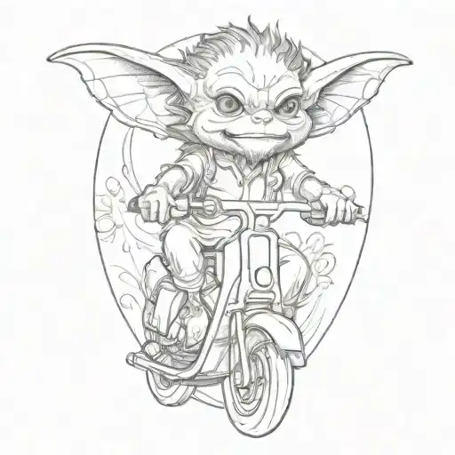 Gremlin Riding A Scooter Curly Hair