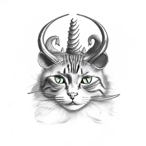 Cat With Horns And Mouse Skulls Dark