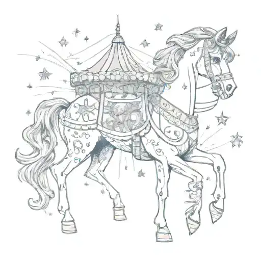 A Carousel Horse Surrounded By Fireworks And Champagne Bottles