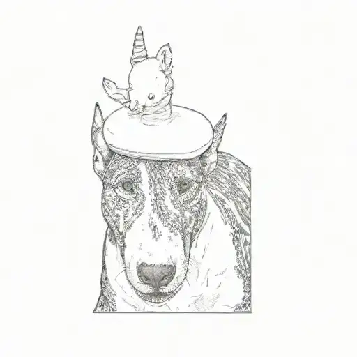 A Bull Terrier Wearing A Unicorn Hat
