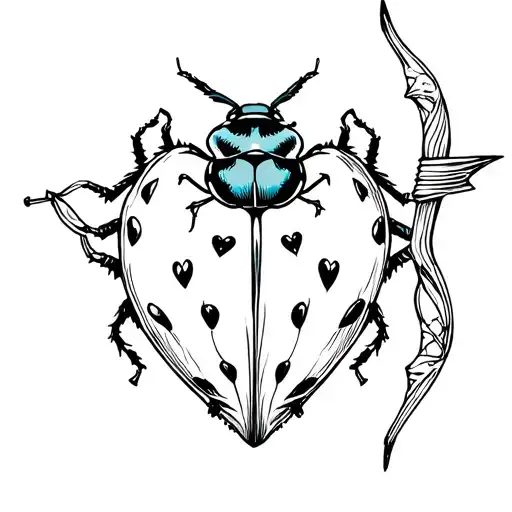 Lady Beetle And Bow And Arrow Design Featuring Heart