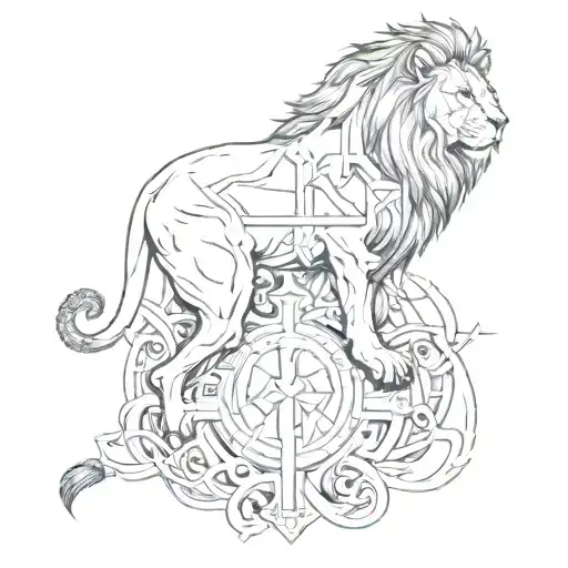 A Lion And A Cross Intertwined In A Unique Design