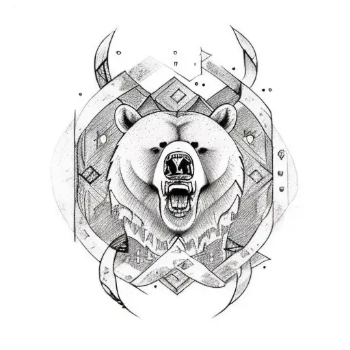 Nordic Tattoo For Thight With A Bear Ans Vikings Runes