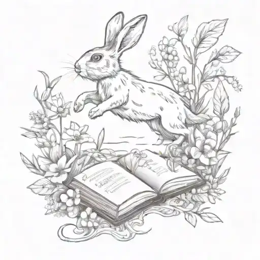 Rabbit Leaping From A Book Surrounded By Wild Flowers