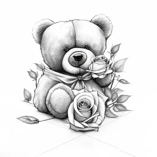 Teddy Bear Wrapped Around A Rose Stem