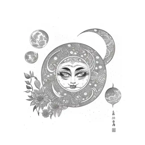 Moon Sun And Flowers I One Line