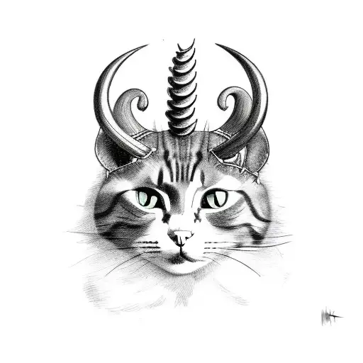 Cat With Horns And Mouse Skulls Dark