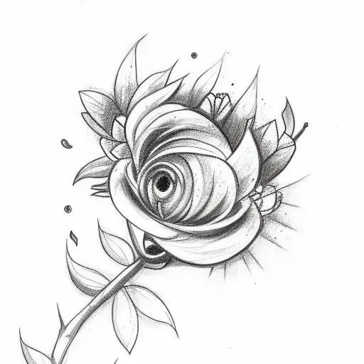 A Sketch-style Tattoo Of A Singing Bird Perched On A Blooming Flower