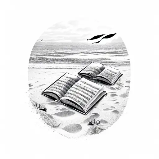 A Beach Scene With Musical Notes Forming The Waves And A Book Resting On The Sand