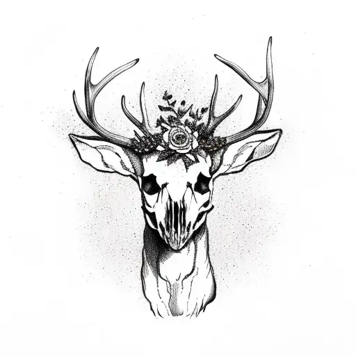 Deer Skull With Trees As Antlers And Roses