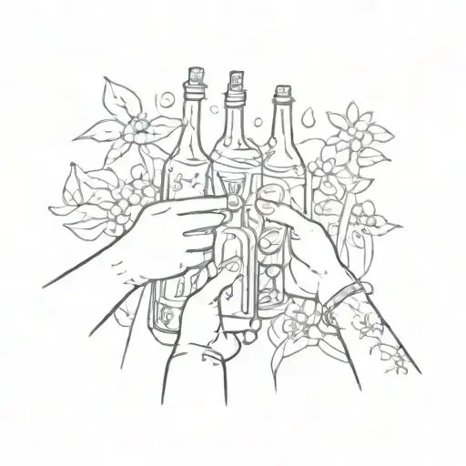 Ignorant Style Tattoo Of Friends Toasting With Bottles In A Garden Setting