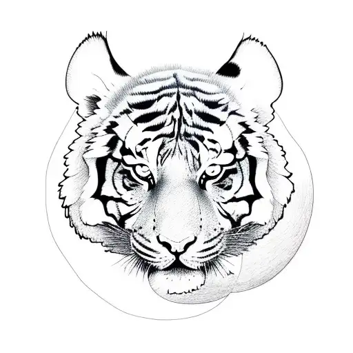 Tiger Head With A Seeing Eye Embraced By The Moon