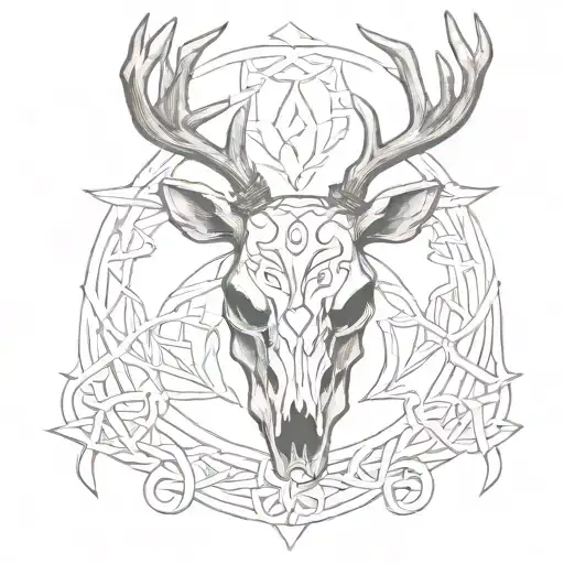 Deer Skull Inside Celtic Knot Design Incorporating